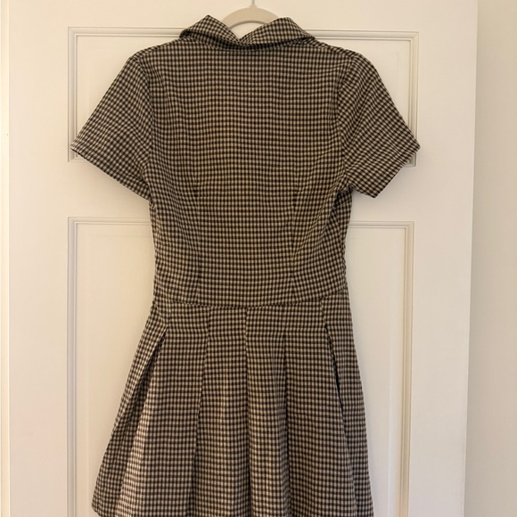 Brown Plaid Lapel Pleated Mini Dress - Picture 2 of 5